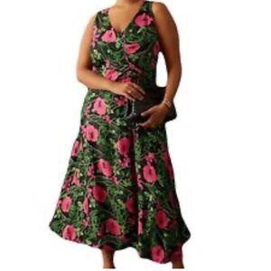 NEW Anthropologie Maeve Pullover Floral Mixi Ruched Details Dress Size 10